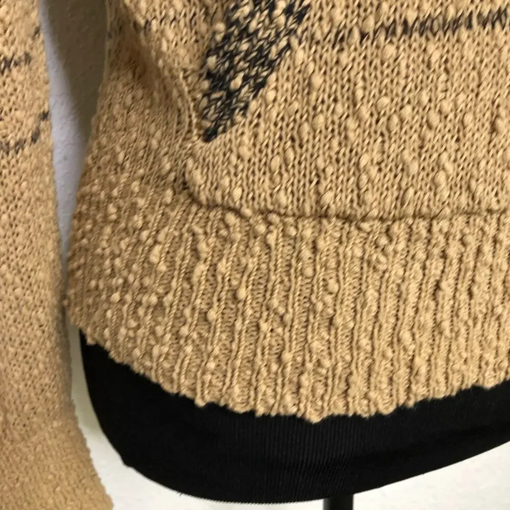 J Crew tan black striped knot knit hooded sweater size XXS